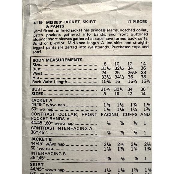 Butterick Sewing pattern 4119 suit blazer pants size 12 - Picture 6 of 9